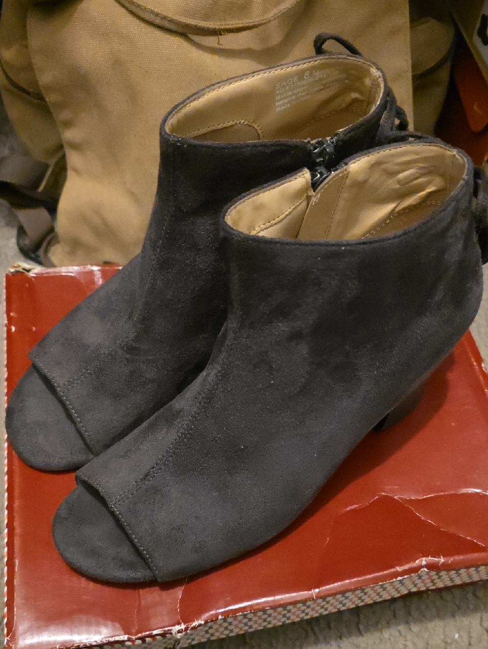 Dress Barn Black Suede Peep-Toe Ankle Booties